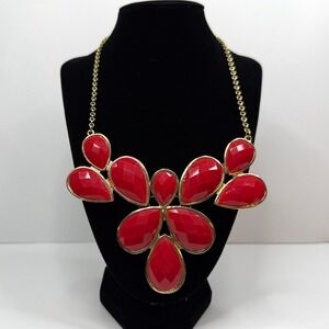 Jane Stone Statement Necklace Faceted Teardrops Accent Gold Tone Jewelry. 20.5in